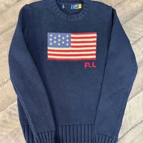 Polo Ralph Lauren American Flag Sweater Navy – Size Small - Picture 2 of 6